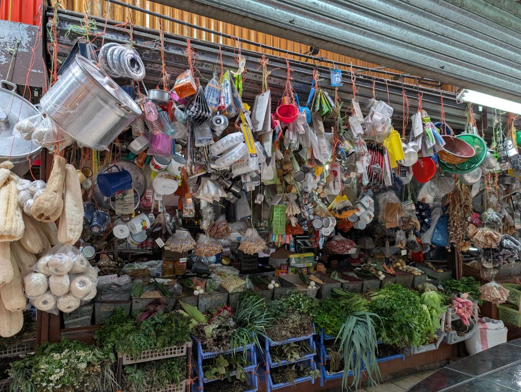 Colorful stands at Mercado Central, San Jose. 